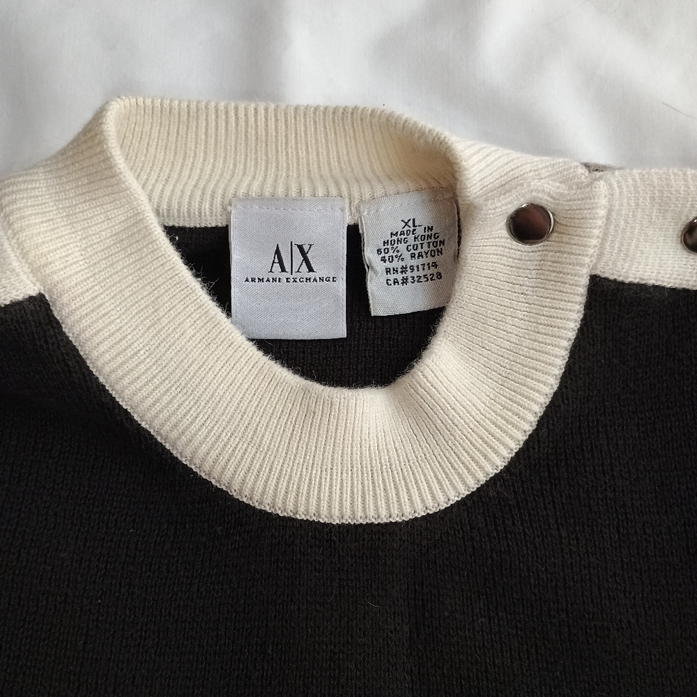 Vtg Armani Exchange Sweater Men's XL Stripe Y2K 90s Logo Cotton Blend Black - Picture 2 of 4